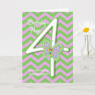 Carte Petite-fille 4e anniversaire papillon Hugs