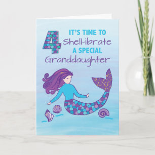 Carte Petite-fille 4e anniversaire Sparkly Look Mermaid