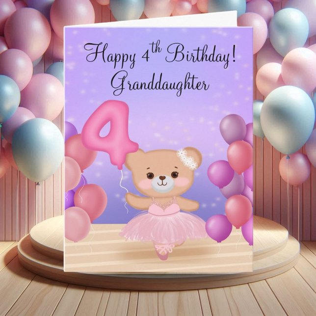 Carte Petite-fille 4e anniversaire Teddy Bear Ballerina (Créateur téléchargé)