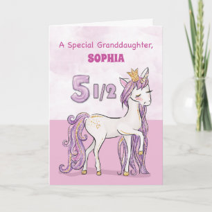 Carte Petite-fille 5 ans et demi Anniversaire Cheval Ros