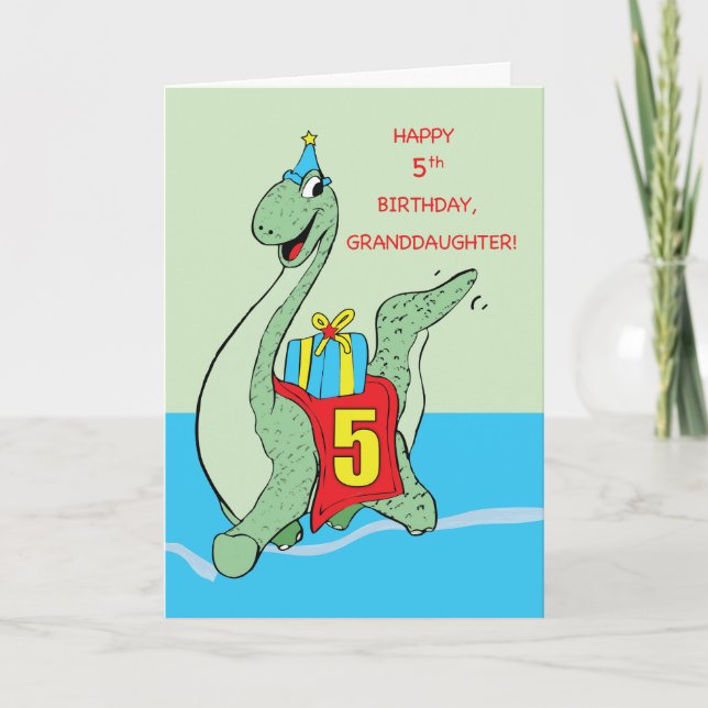 Carte Petite-fille 5e anniversaire Dinosaur (Devant)