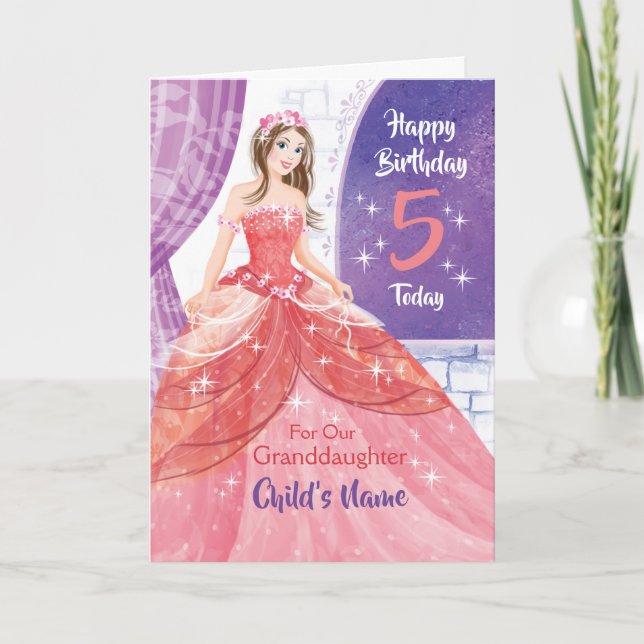 Carte Petite-fille, 5e anniversaire, jolie princesse (Devant)