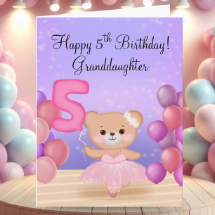 Carte Petite-fille 5e anniversaire Teddy Bear Ballerina