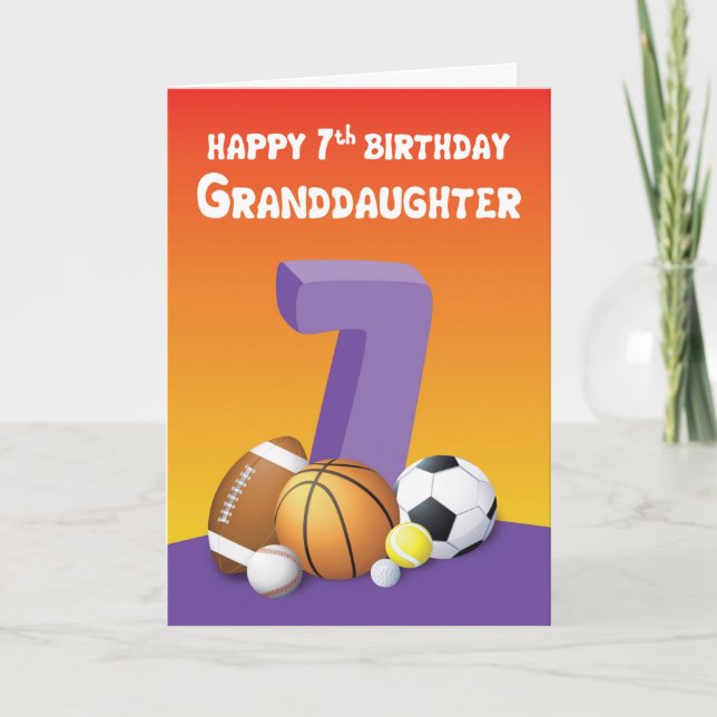 Carte Petite-fille 7e anniversaire Sports Balls (Devant)