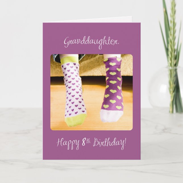 Carte Petite-fille 8e anniversaire Chaussettes folles (Devant)