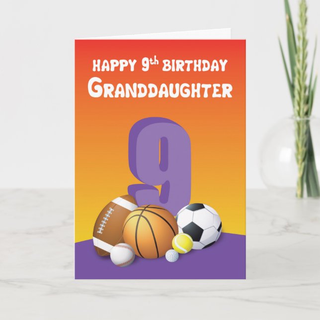 Carte Petite-fille 9e anniversaire Sports Balls (Devant)