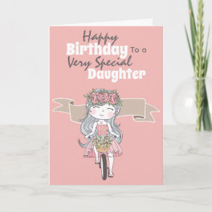 Carte Petite fille à vélo fille voeux anniversaire