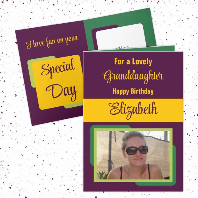 Carte Petite fille ajouter nom photo plum jaune annivers (Créateur téléchargé)