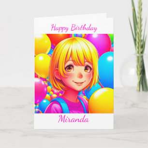 Carte Petite fille Anime Personnalisée Anniversaire