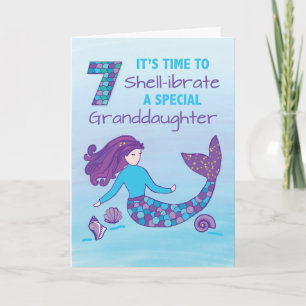 Carte Petite-fille Anniversaire 7 ans Mermaid scintillan