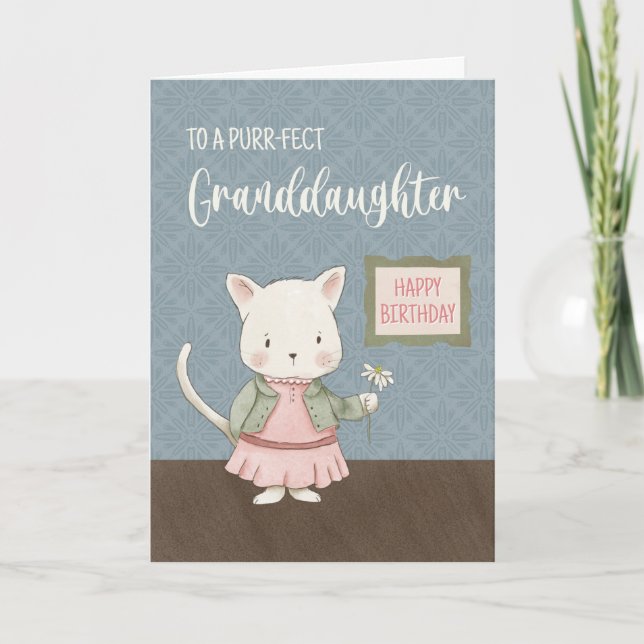 Carte Petite-fille Anniversaire Kitty en robe (Devant)