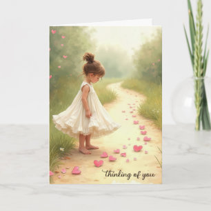Carte Petite fille aux coeurs roses qui pense à toi