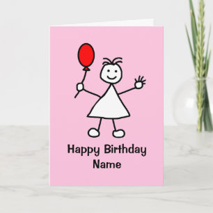 Carte Petite fille avec un ballons rouge gonflable en ro