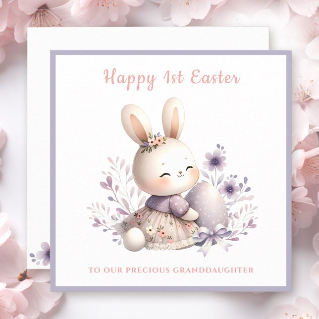 Carte Petite-fille Bunny pourpre Première Pâques (Purple Bunny Girl Granddaughter First Easter Card)
