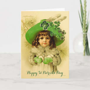 Carte Petite fille, Casquette verte, Shamrock, Saint Pat