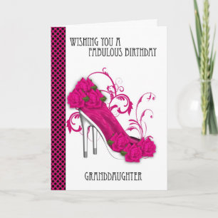Carte Petite-Fille Chaussure tendance et Rose Anniversai