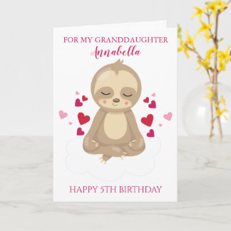 Carte Petite-fille Cinquième Anniversaire Mignon Paresse