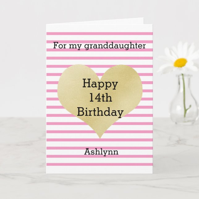 Carte Petite-fille du 14e anniversaire de Striped Pink a (Petite plante)