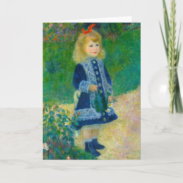 Carte Petite fille en bleu Renoir avec canne à eau (Devant)