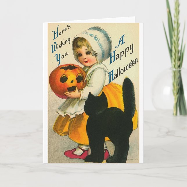 Carte Petite fille et chat (Devant)