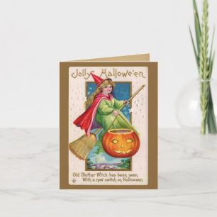 Carte Petite fille et Jack-O-Lanterne Halloween Vintage