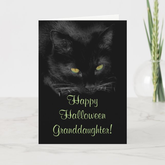 Carte petite fille Halloween Chat Noir (Devant)