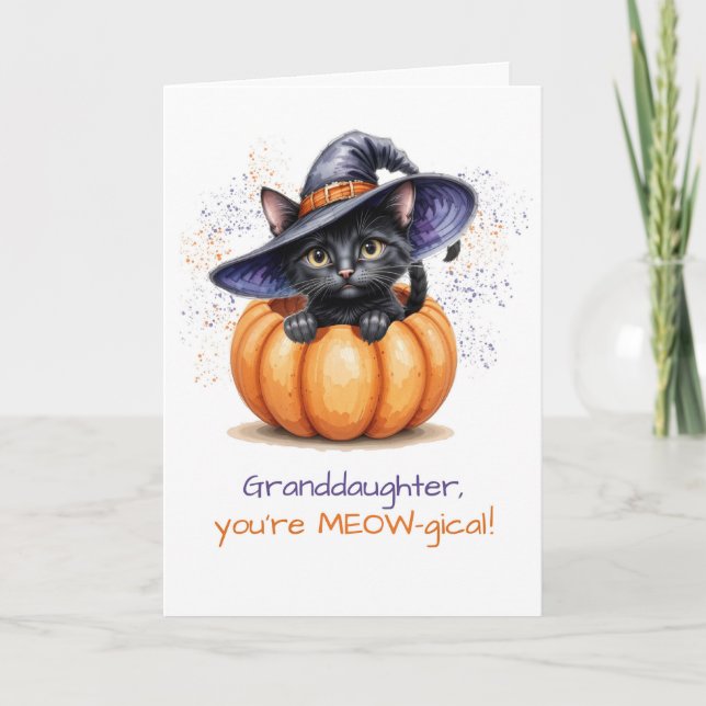 Carte Petite-fille Halloween Cute Chat en Citrouille (Devant)