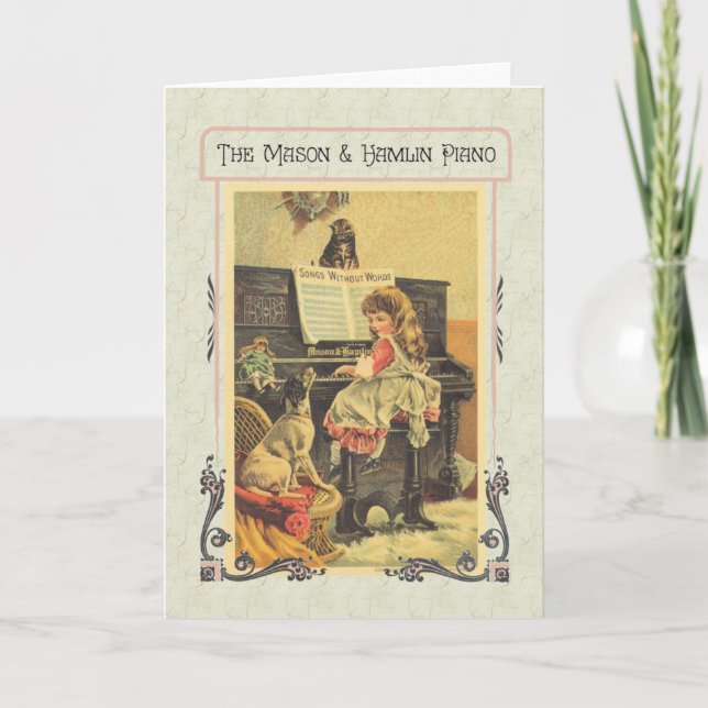 Carte Petite fille Jouer du piano à chien (Devant)