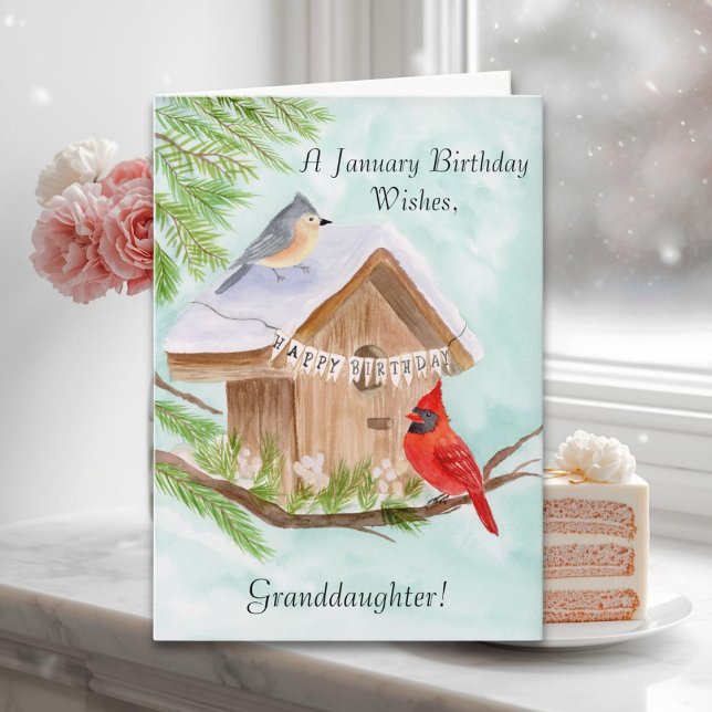 Carte Petite-fille Joyeux Anniversaire de Janvier Oiseau (Créateur téléchargé)