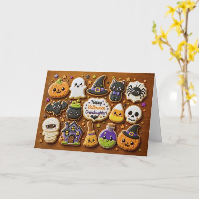 Carte Petite-fille Joyeux Halloween Mignon Biscuit (Fleur jaune)
