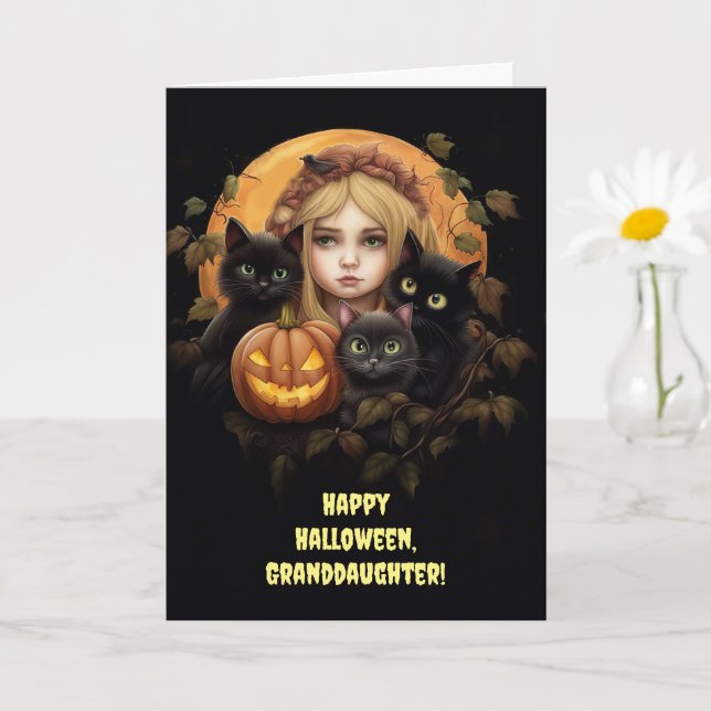 Carte Petite-fille Joyeux Halloween texte personnalisé a (Petite plante)