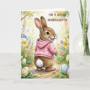 Carte Petite-fille Lapin de Pâques dans un jardin printa