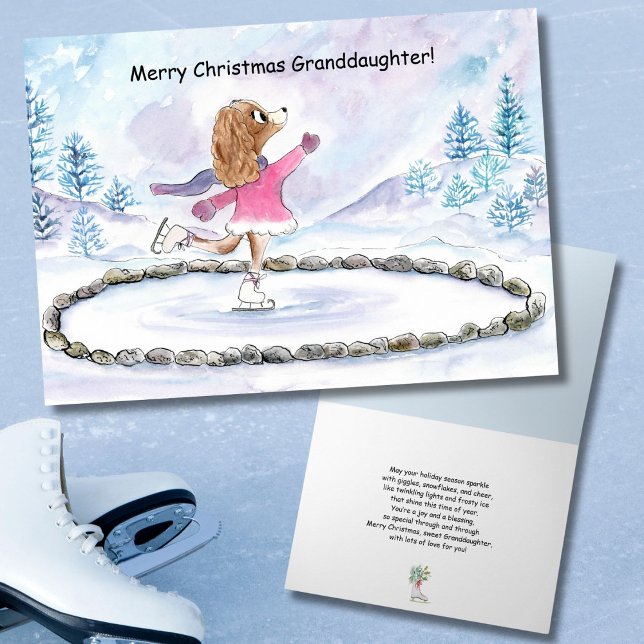 Carte Petite-fille Noël Chien Patinage (Créateur téléchargé)