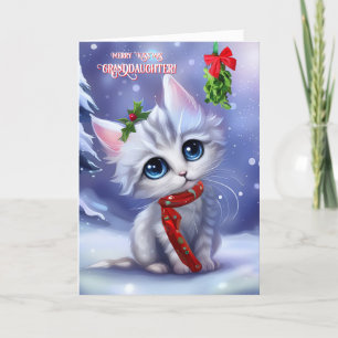 Carte Petite-fille Noël Vacances Cute Chat Mistletoe