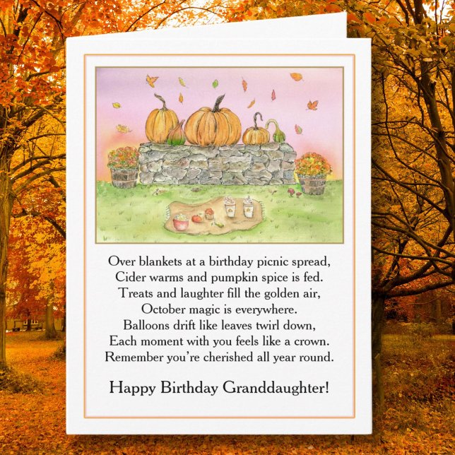 Carte Petite-fille Octobre Anniversaire avec pique-nique (Créateur téléchargé)