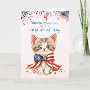 Carte Petite-fille Premier 4 juillet Kitten Drapeau Bow