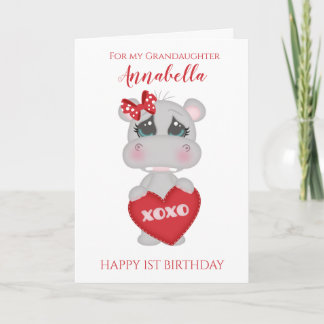 Carte Petite-fille Premier Anniversaire Mignon Hippopota