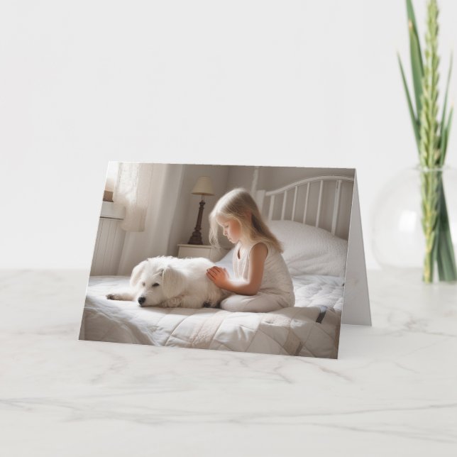 Carte Petite Fille Priant Avec Chien (Devant)