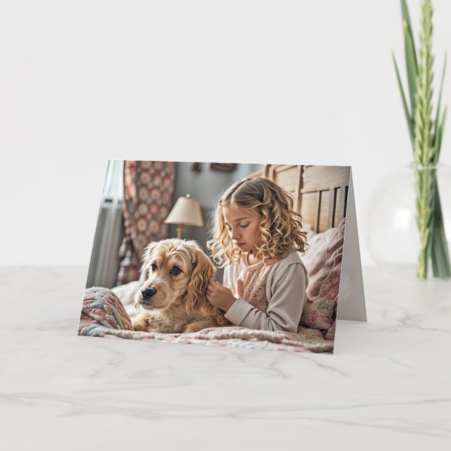 Carte Petite Fille Priant Avec Chien (Devant)