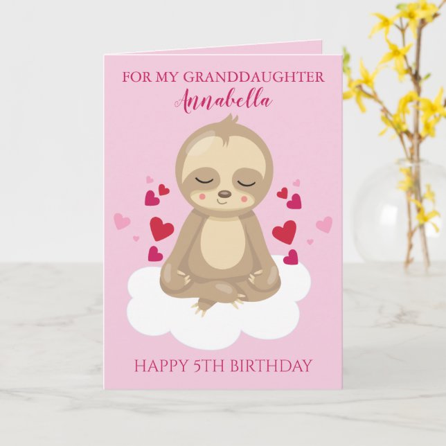 Carte Petite-fille Sloth Anniversaire (Fleur jaune)