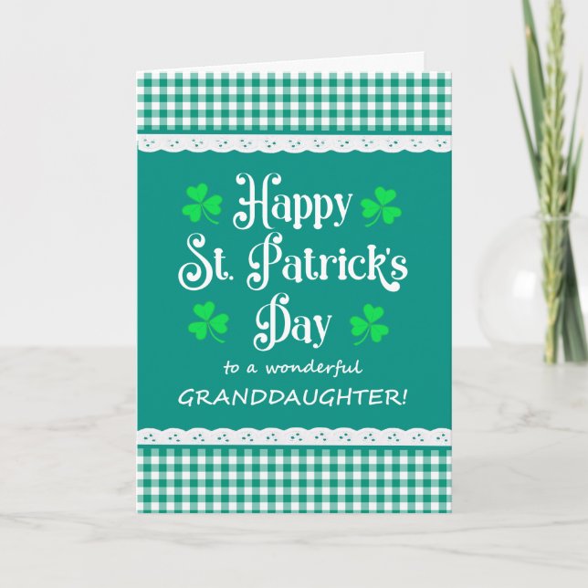 Carte Petite-fille St Patrick's Shamrock Green Checks (Devant)