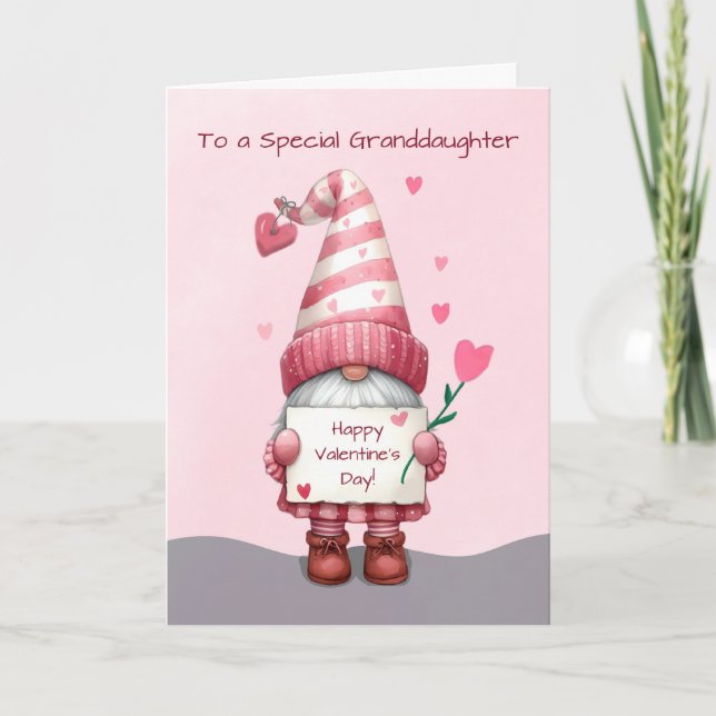 Carte Petite-fille Valentines Jour Gnome avec les coeurs (Devant)