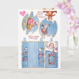 Carte Petite fille vintage et poupées papier bébé art Ca