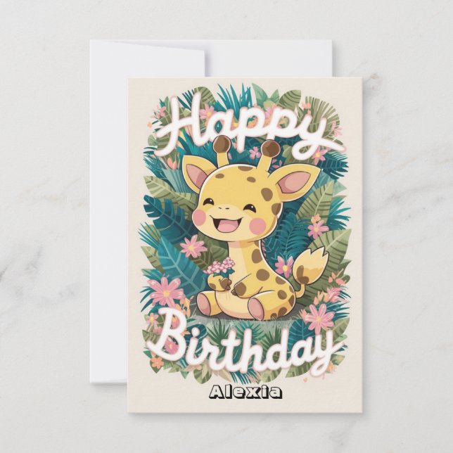 Carte Petite Giraffe Cadeau Anniversaire (Devant)