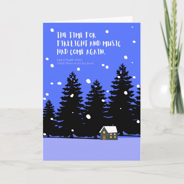Carte Petite maison à Big Woods Snowy Art original Bleu (Devant)