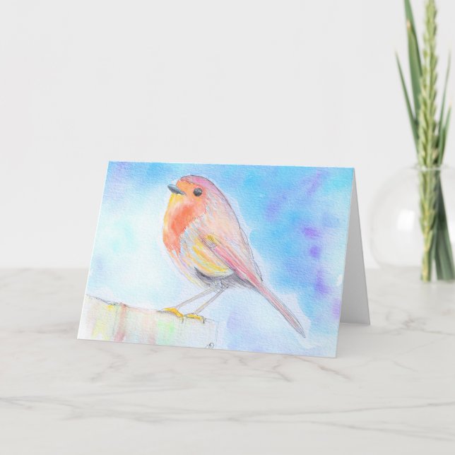Carte Petite peinture à l'aquarelle de rouge-gorge (Devant)