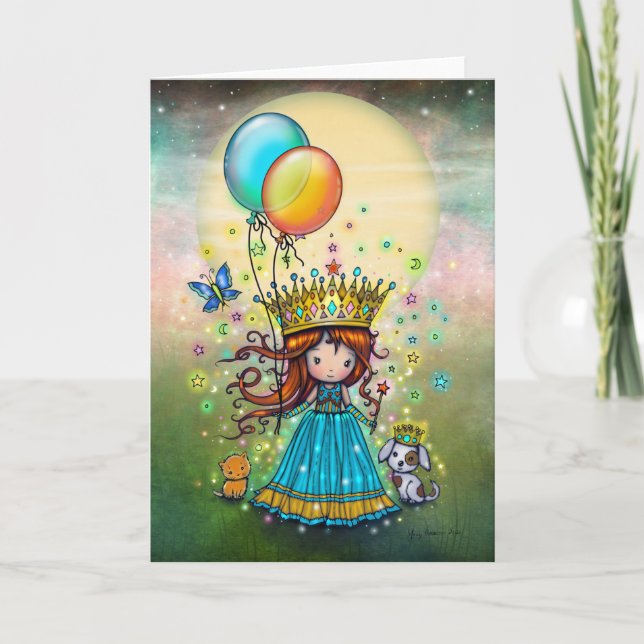 Carte Petite Princesse avec Ballons Art Fantaisiste (Devant)