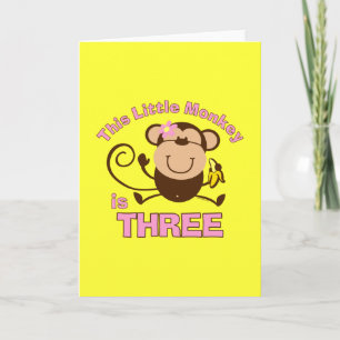 Carte Petite singe 3e fille anniversaire