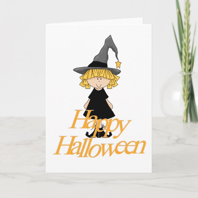 Carte Petite sorcière Halloween heureux (Devant)