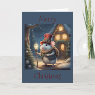 Carte Petite souris rondelette habillée pour Noël